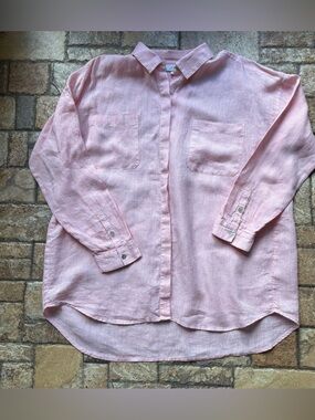 J Jill Soft Pink Linen Button-Up Shirt